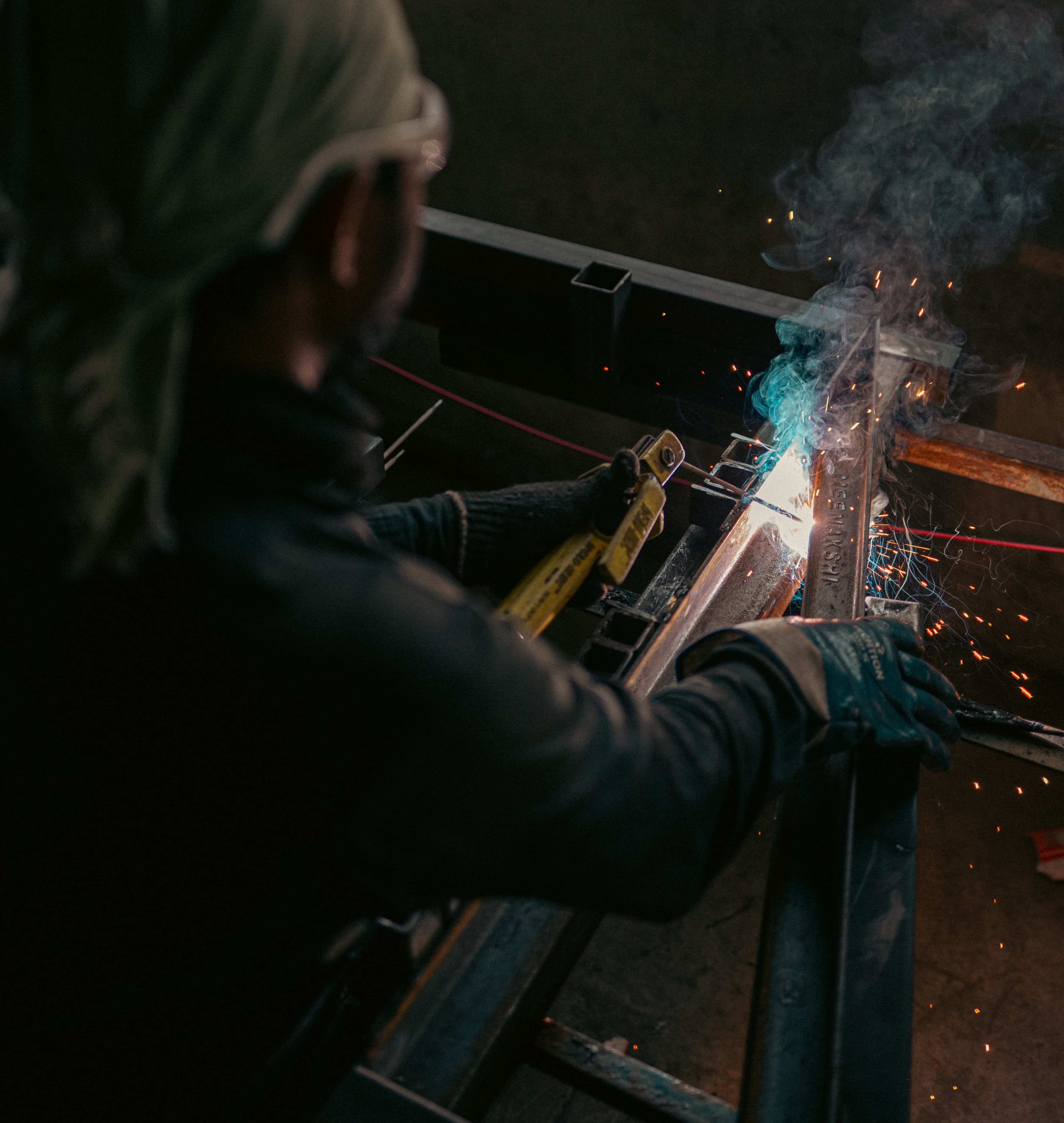 Construction site with workers and equipment